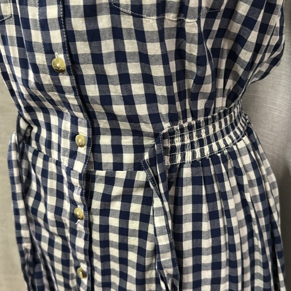 NWT Summer Vibes Dress-S-Cotton-Blue & White Gingham Print-Elastic Waist-Buttons - Picture 7 of 14